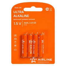 AAA04 AIRLINE Батарейки LR03/AAA щелочные 4 шт. блистер (AAA-04)